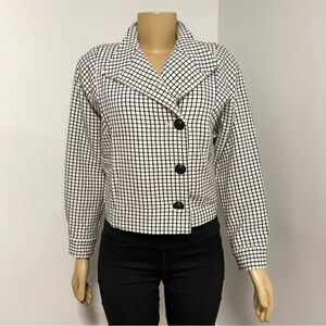Cabi 3173 Windowpane Check Blazer Jacket Black White XXS Cropped Crest Button